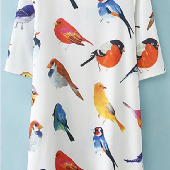 White Half Sleeve Birds pattern Random Loose Dress - Picture 3 of 3